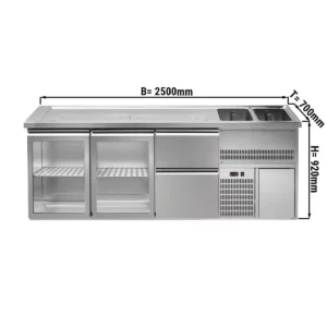 Výdajná zostava PREMIUM PLUS – 2500×700 mm – 2 sklenené dvierka a 2 zásuvky