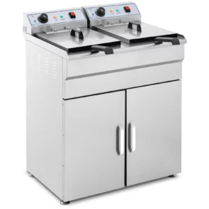 Dvojitá elektrická fritéza – 2 × 16 litrov – napájanie 400 V – so spodnou skrinkou