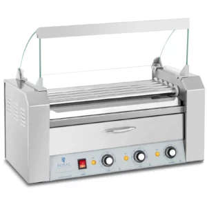 Gril na párky – elektrický – 5 valcov – s ohrievacou zásuvkou – nerezová oceľ