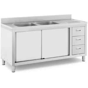 Drezová skrinka Royal Catering 2 drezy 400x400x300 mm ušľachtilá oceľ