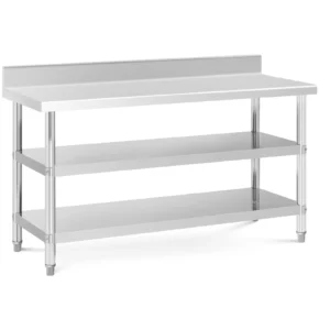 Pracovný stôl z nehrdzavejúcej ocele s lemom 150x60x16,5 cm 2 police nosnosť 226 kg Royal Catering