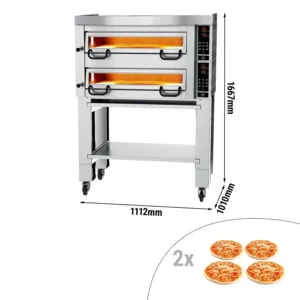 Elektrická pizza pec - digitálne ovládanie, 4+4x Ø34 cm, s digestorom a rámom