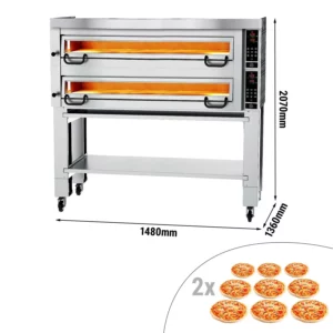 Elektrická pizza pec - digitálne ovládanie, 9+9x Ø34 cm, s digestorom a rámom