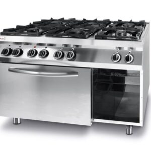 Sporák Hendi Kitchen Line – 6 horákov s elektrickou konvekčnou rúrou GN 1/1, 230V/3000W, 28,5 kW, 1200×722×(H)900 mm