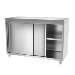 Nerezový stôl so skrinkou – 1,2×0,6 m, s posuvnými dverami