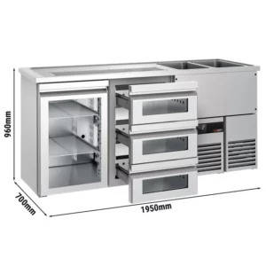 Pivný bar PREMIUM - 1950x700mm - 1 sklenené dvierka a 3 sklenené zásuvky