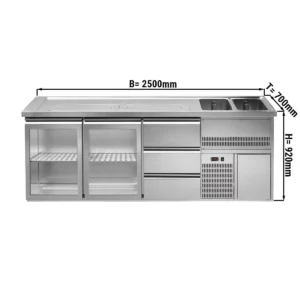 Výdajný pult PREMIUM PLUS – 2500×700 mm – 2 sklenené dvierka a 3 zásuvky