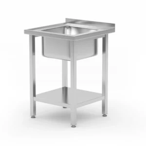 Pracovný stôl s jednokomorovým drezom Budget Line Hendi – zoskrutkovaný, drez uprostred, bez police, 600x600x(H)850mm