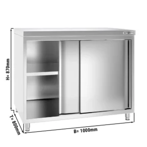 Nerezová pracovná skriňa PREMIUM – 1000×800 mm, s posuvnými dverami, bez podstavca