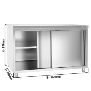 Nerezová pracovná skriňa – 1,6 m, s posuvnými dverami