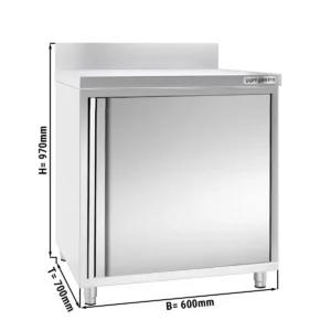 Nerezový stôl so skrinkou – 0,6×0,7 m, s lemom