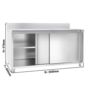 Nerezová pracovná skriňa PREMIUM – 2000×800 mm, s posuvnými dverami a podstavcom