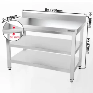 PREMIUM pracovný stôl – 1,2 m, so základnou policou, medzipolicou a obkladovým panelom
