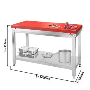 Pracovný stôl PREMIUM z nerezovej ocele – 1400x800mm, s antiblokovou podložkou