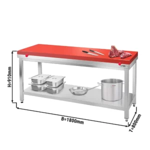 Nerezový pracovný stôl PREMIUM – 1800x800mm, bez protisklzovej podložky
