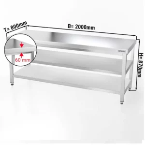 PREMIUM pracovný stôl – 2,0 m, so spodnou policou, medzipolicou a obkladovým panelom