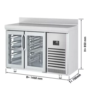 Barový a nápojový chladiaci pult premium plus – 1468x600mm, 2 sklenené dvere, so zadnou stenou