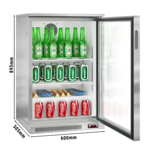 Barový chladiaci stôl - 0,6 m - 126L - s 1 sklenenými dverami & 2 policami - nerezová oceľ