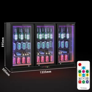 Barová chladnička - 1330 mm - 320L - LED osvetlenie a 3 krídlové dvere - vonkajšok & vnútro čierny