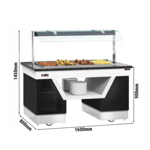 Ohrevná vitrína Buffet s Bain Marie & kolieskami - 1600mm, pre 4x GN 1/1