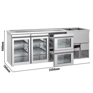 Pivný bar PREMIUM - 2500x700mm - 2 sklenené dvierka a 2 sklenené zásuvky