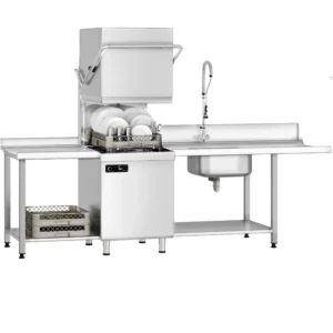 Priechodová umývačka riadu – 6,52 kW, so vstupným a výstupným stolom vpravo, s čerpadlom na umývanie a leštenie