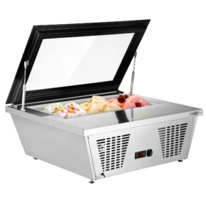 Zmrzlinová vitrína – 870 mm, 4×5L nádoby, rovné veko