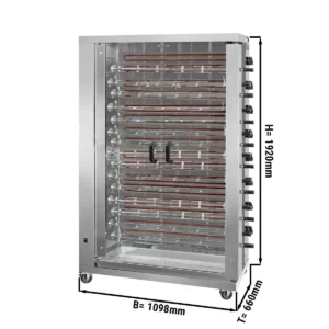 ECO elektrický gril – 15 ražňov – 90 kurčiat – 1098×660×1920 mm