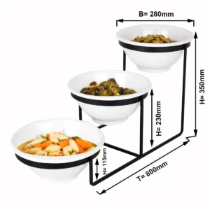 Bufetový stojan čierny – s 3 melamínovými miskami, okrúhly