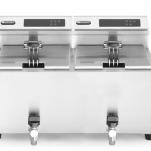 Dvojitá fritéza Hendi s digitálnym ovládaním – výpustný ventil, 2×8 l, 230V/7000W, 605×515×(H)350 mm