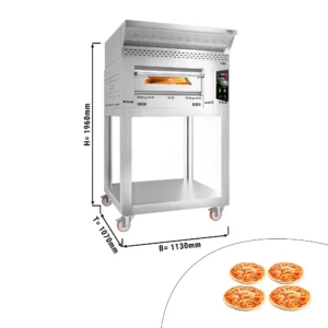 Plynová pizza pec - ručná, 4x Ø34 cm, s digestorom, rámom a kolieskami