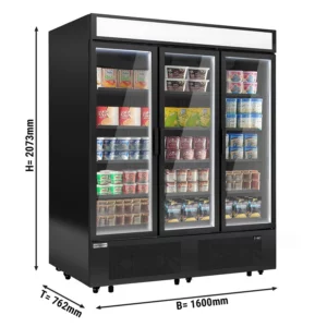 Mraznička - 1600 mm, od -18 do -23 °C, izolované sklenené dvere, 4 police