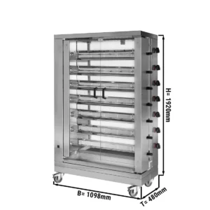 ECO plynový gril – 7 ražňov – 42 kurčiat – 1098×480×1992 mm