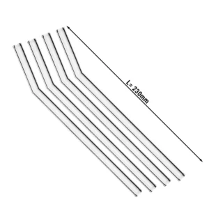 Sklenené zakrivené slamky 230mm + kefka, 4 ks