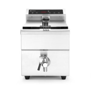 Indukčná fritéza Hendi – 8 l, výpustný ventil, svetlošedá, 230V/3500W, 288×619×(H)408 mm