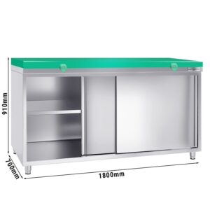 Pracovná skriňa z nerezu 1800x700 mm s posuvnými dverami a doskou bez podstavca