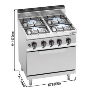 Plynový sporák – 4 horáky – výkon 21,5 kW – s elektrickou rúrou 7,5 kW