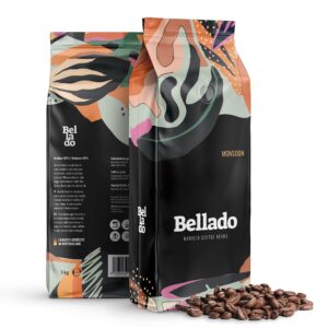 BELLADO kávové zrná Monsoon – 12 × 1 kg, 60 % Arabica, 40 % Robusta
