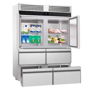 Nerezová mraznička PREMIUM GN 2/1 1400 litrov s 2 dvierkami a 4 zásuvkami