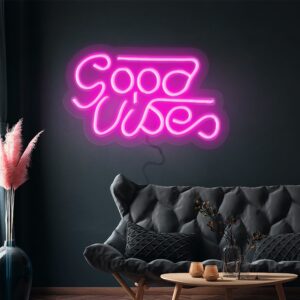 LED svetelný nápis - Good Vibes 1 - Ružový - 330x180mm