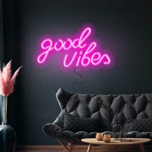 LED svetelný nápis - Good Vibes 2 - Ružový - 330x180mm