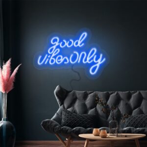 LED svetelný nápis - Good Vibes Only - Modrý - 420x240 mm