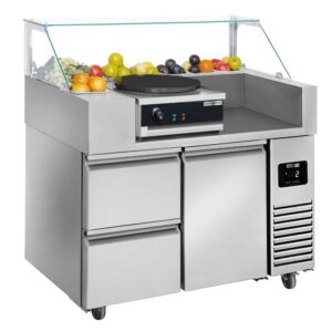 Prípravný stôl – 1 dvierka + 2 zásuvky – pre 9x GN 1/6 – s krepovačom