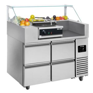 Prípravný stôl – 4 zásuvky – pre 9x GN 1/6 – s krepovačom a natieračom cesta