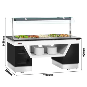 Bufetový pult BELFAST – 2000mm, chladiaca tácka, kolieska, pre GN 1/1