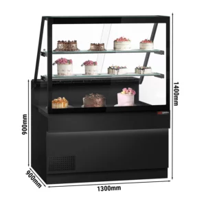 Chladiaci pult Toronto – 1300 mm, 2 police, čierna predná časť, pracovná doska z čiernej žuly