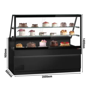 Toronto Chladiaci pult – 2000 mm, 2 police, čierna predná časť, žula doska