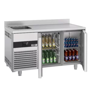 Premium chladiaci stôl – 1430×700 mm, 2 dvierka, 1 umývadlo vľavo, s podstavcom