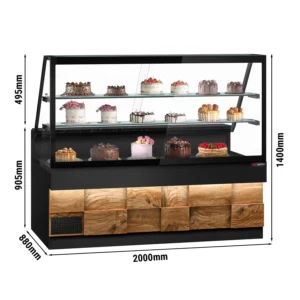 Toronto Chladiaci pult – 2000 mm, drevené čelo, 2 police, čierna žula