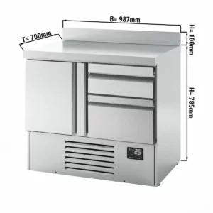 Chladiaci stôl Premium Plus – 980×700 mm, 1 dvere, 2 zásuvky, so zadnou stenou